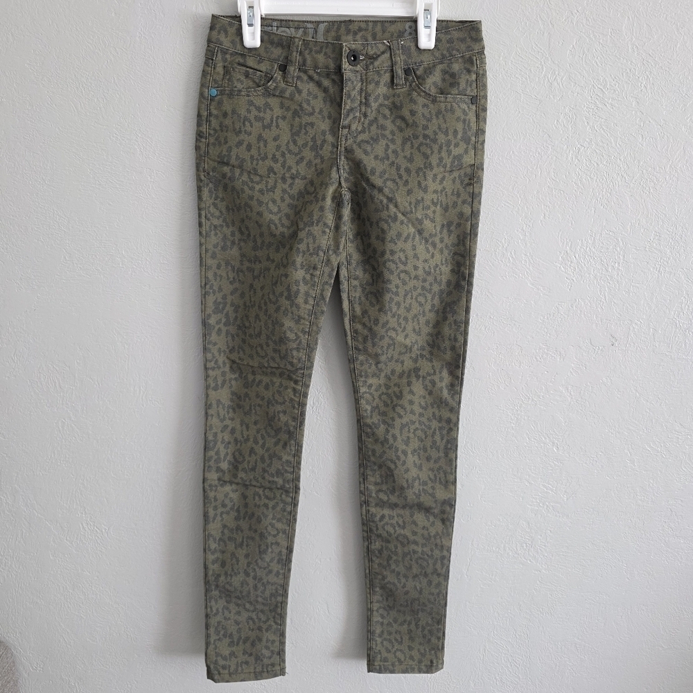 Hurley Womens Skinny 81 Olive Green Black Animal Leopard Print Pants Size 25